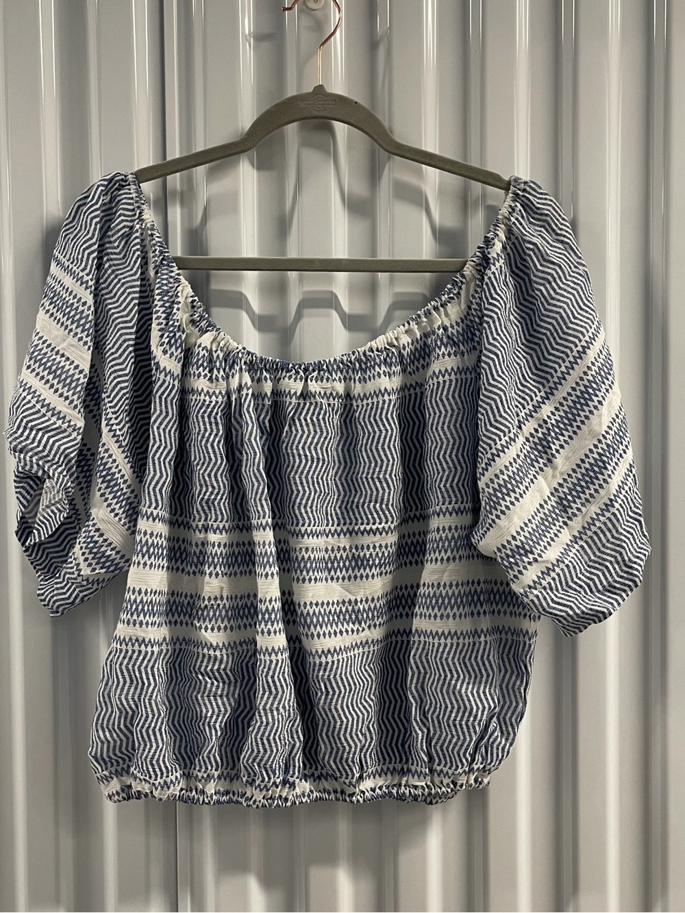 Spoon Jeans Off-Shoulder Blue & White Peasant Top Size 3X